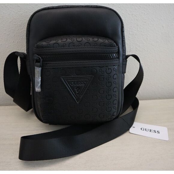 GUESS DB882791 Unisex Black Insignia Triangle & G-Logo Crossbody/Shoulder Bag - Picture 1 of 13